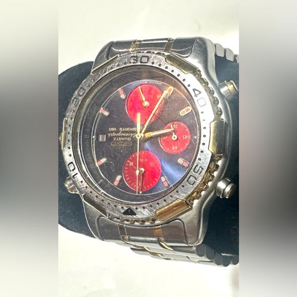 Seiko 7T32-6B89 World Timer Chronograph Quartz Red Blue Dial Men’s Watch - Picture 11 of 11